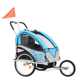 Remorque à vélo et poussette pour enfants 2-en-1 Bleu et gris