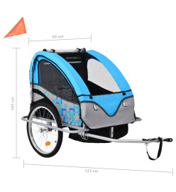 Remorque à vélo et poussette pour enfants 2-en-1 Bleu et gris