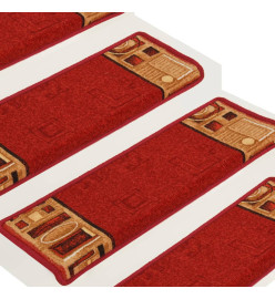 Tapis d'escalier autocollants 15 pcs 65x21x4 cm Rouge