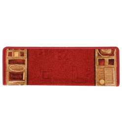 Tapis d'escalier autocollants 15 pcs 65x21x4 cm Rouge