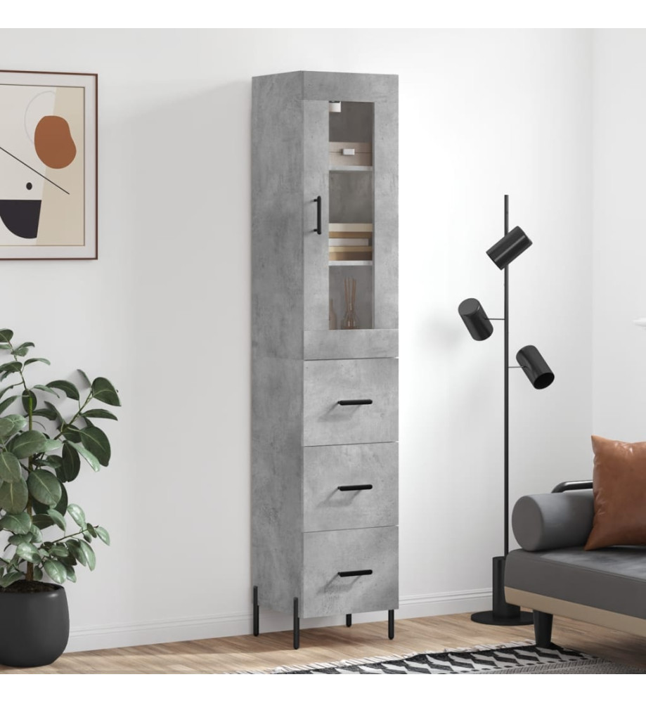 Buffet haut Gris béton 34,5x34x180 cm Bois d'ingénierie