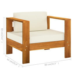 Salon de jardin 9 pcs avec coussins blanc crème Bois d'acacia