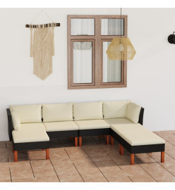 Salon de jardin 7 pcs avec coussins Résine tressée Noir