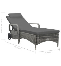 Chaise longue avec roues Résine tressée Anthracite