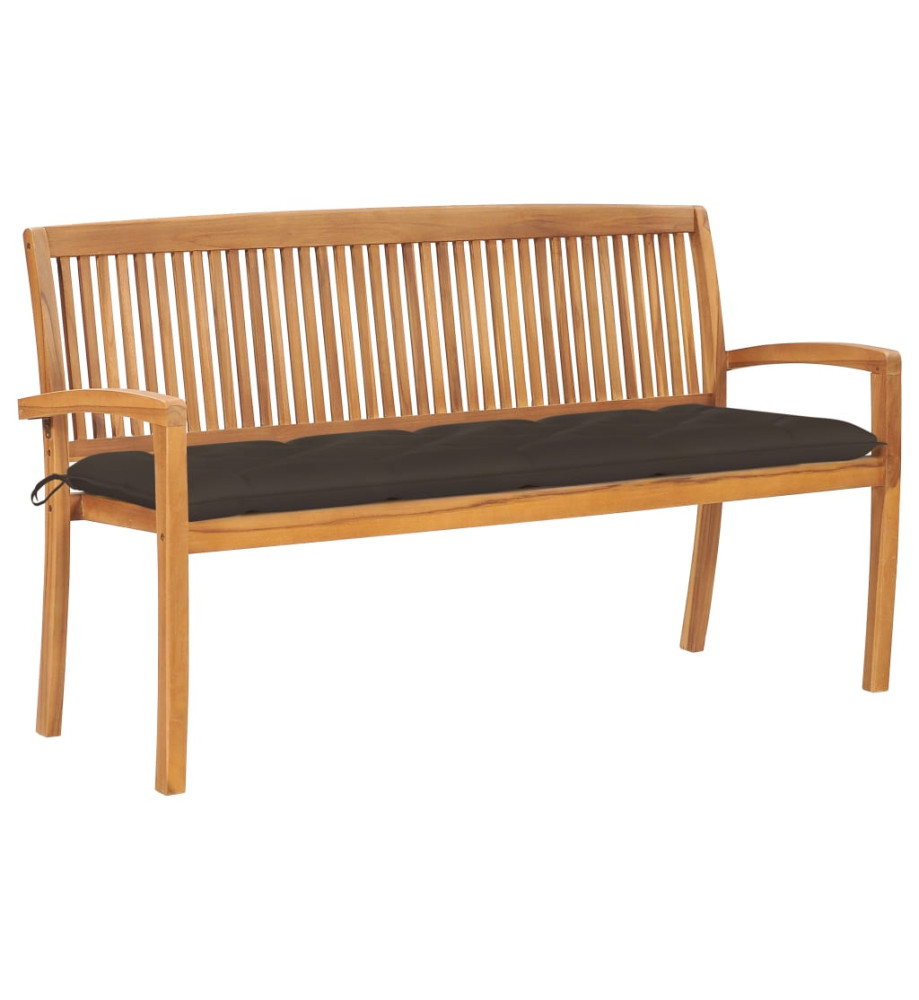 Banc de jardin empilable et coussin 159 cm Bois de teck massif