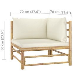 Salon de jardin 8 pcs avec coussins blanc crème Bambou