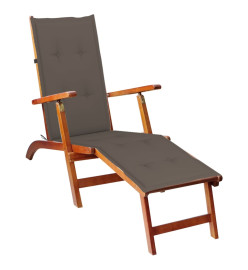 Chaise de terrasse avec repose-pied et coussin Acacia solide