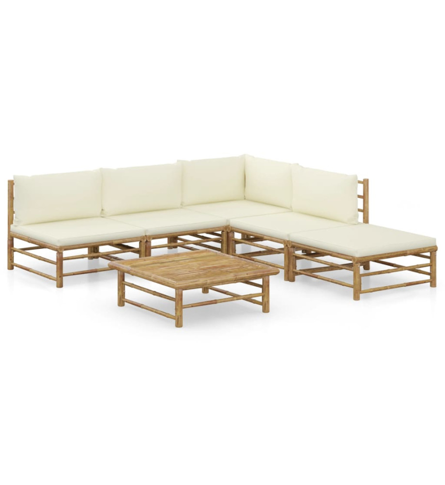 Salon de jardin 6 pcs avec coussins blanc crème Bambou