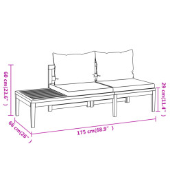 Salon de jardin 3 pcs avec coussins blanc crème Bois d'acacia