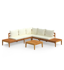 Salon de jardin 4 pcs avec coussins blanc crème Bois d'acacia