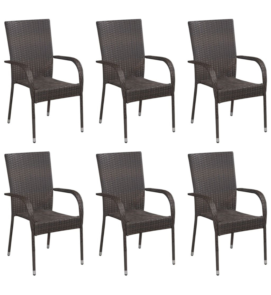 Chaises empilables d'extérieur 6 pcs Résine tressée Marron