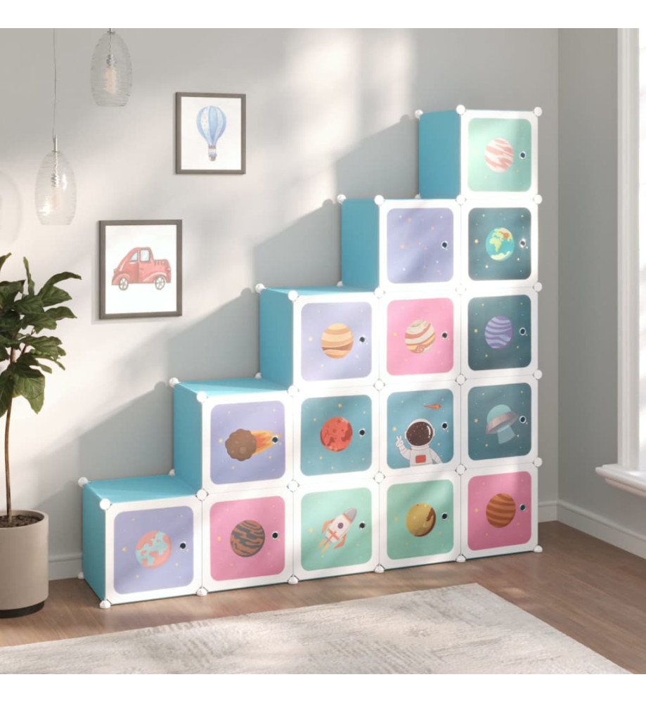 Armoire de rangement pour enfants avec 15 cubes Bleu PP