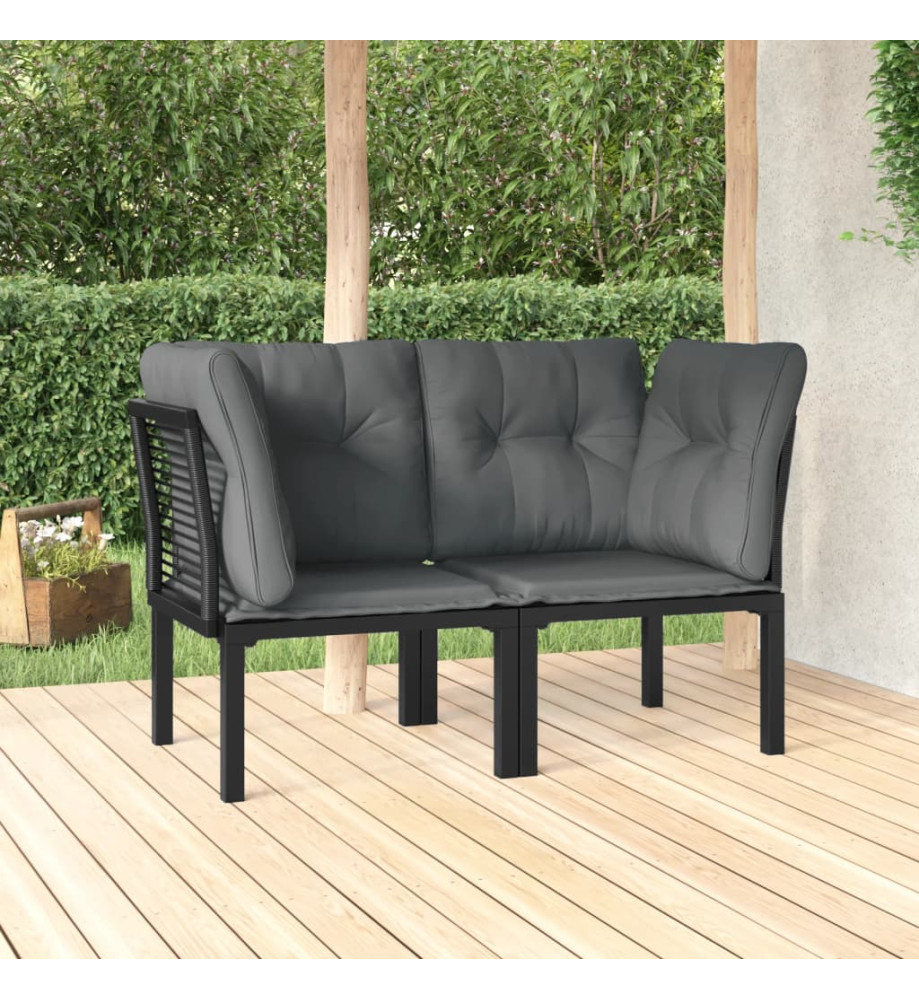 Chaises d'angle de jardin avec coussins 2 pcs noir/gris