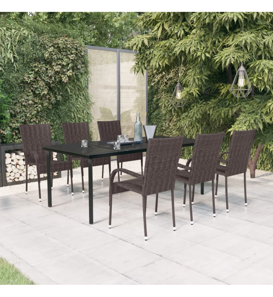 Ensemble de salle à manger de jardin 7 pcs Marron et noir