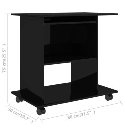 Bureau d'ordinateur Noir brillant 80x50x75 cm Aggloméré