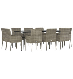 Mobilier à dîner de jardin 11 pcs avec coussins noir et gris