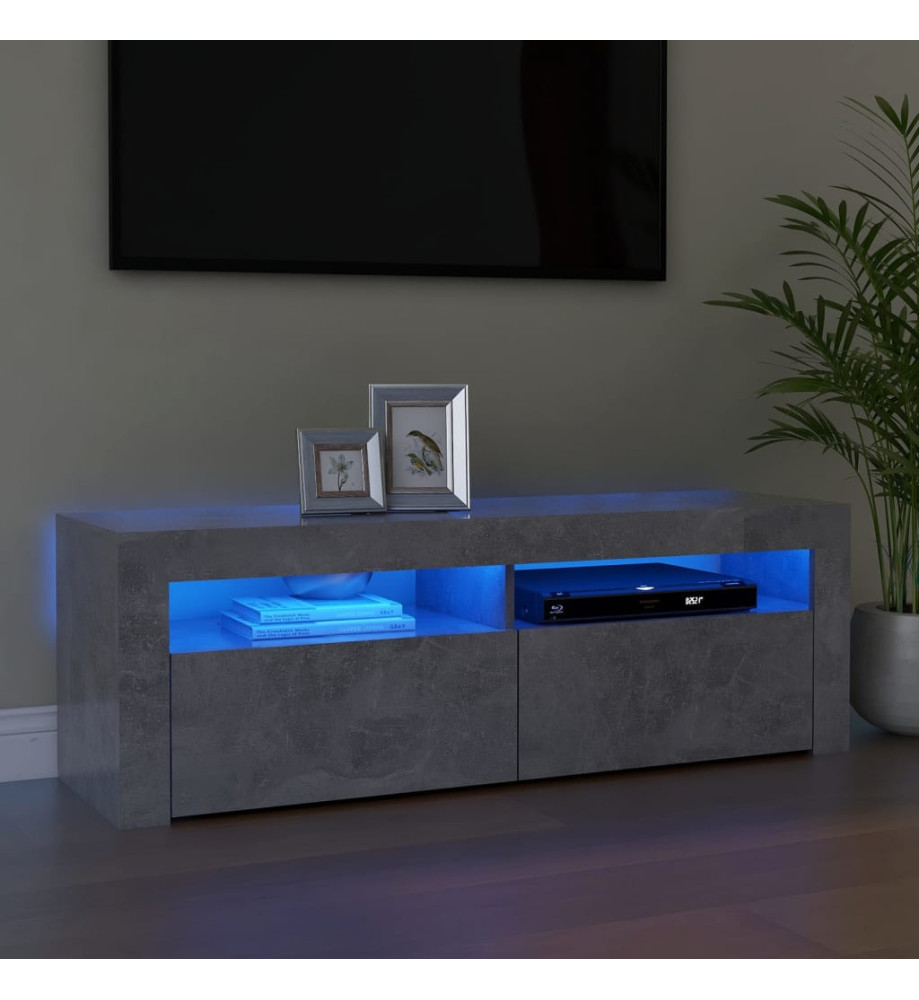 Meuble TV avec lumières LED gris béton 120x35x40 cm