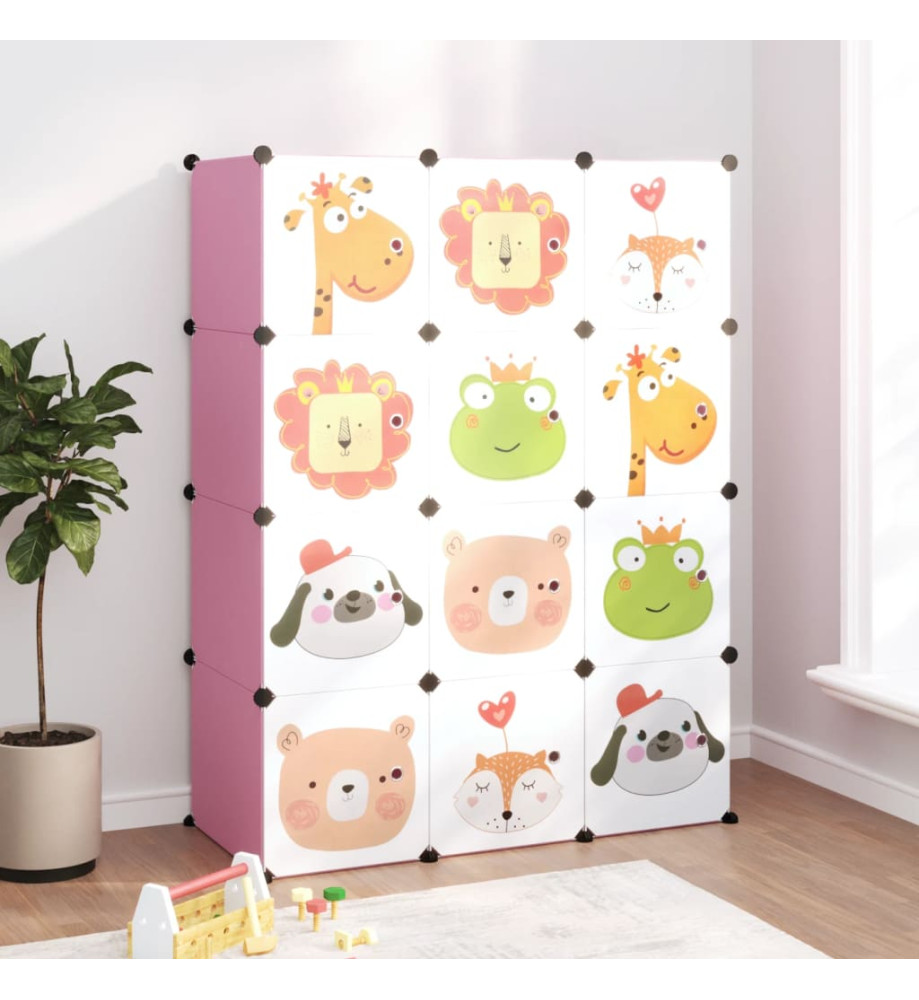 Armoire de rangement pour enfants avec 12 cubes Rose PP