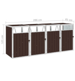 Abri de poubelle quadruple Marron 286x81x121 cm Acier