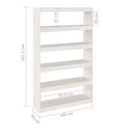 Bibliothèque/Séparateur de pièce Blanc 100x30x167,5 cm Pin