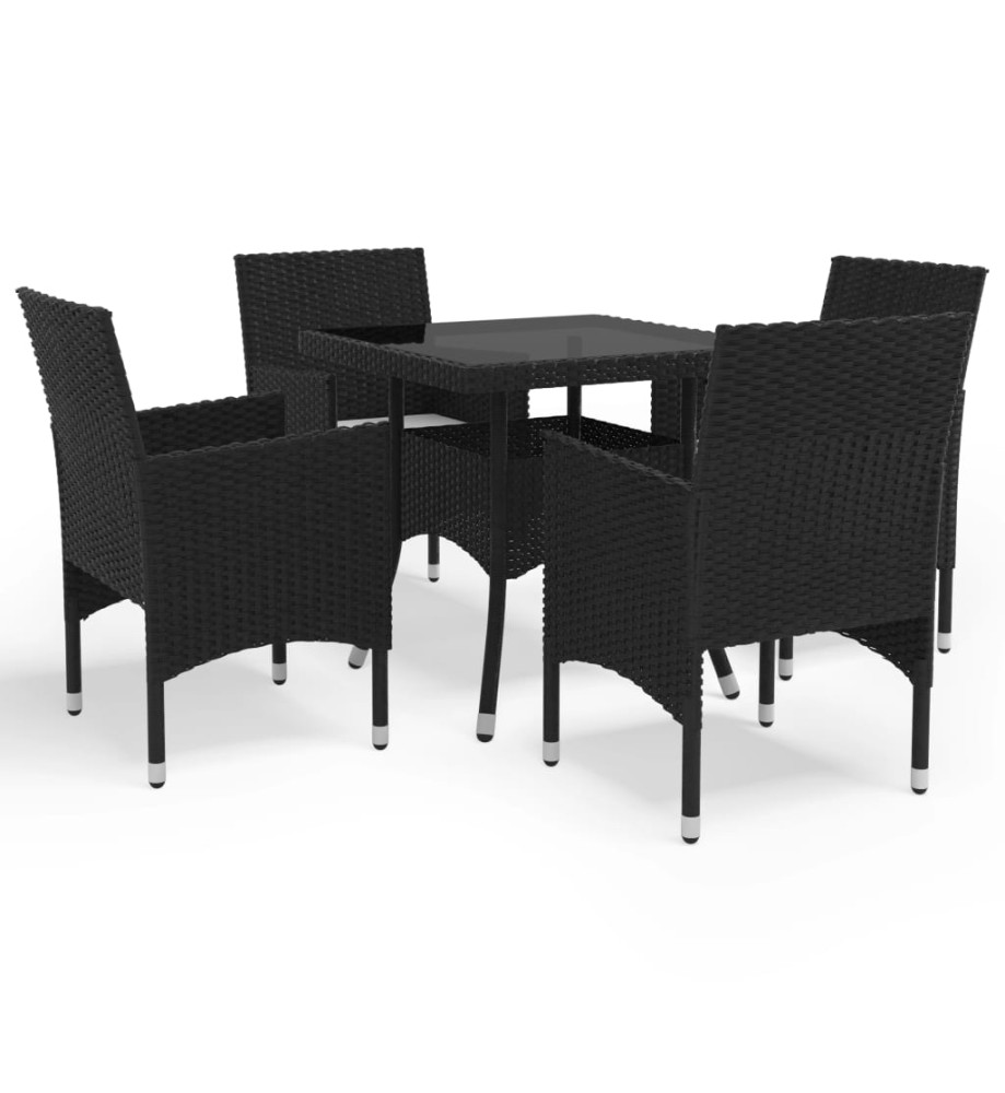 Ensemble à dîner de jardin 5 pcs Noir Résine tressée et verre