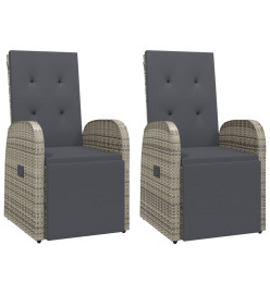 Chaises de jardin inclinables coussins 2pcs Gris Résine tressée