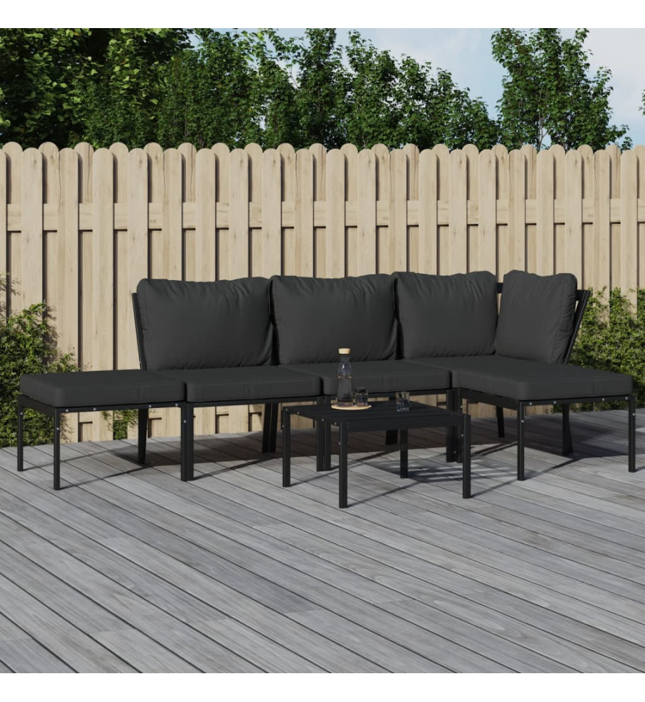 Salon de jardin 6 pcs avec coussins gris acier