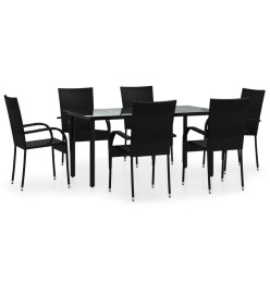 Ensemble à dîner de jardin 7 pcs Noir Résine tressée