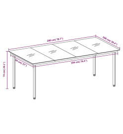 Table à dîner de jardin Noir 200x100x74 cm Acier et verre