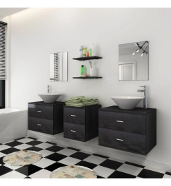 Meubles de salle de bain 9 pcs avec lavabo et robinet Noir