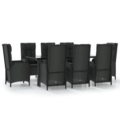 Mobilier à dîner de jardin 9pcs et coussins noir résine tressée