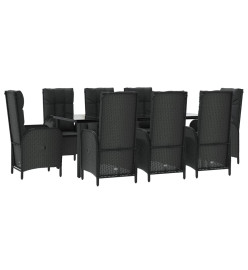 Mobilier à dîner de jardin 9pcs et coussins noir résine tressée