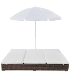 Chaise longue d'extérieur avec parasol Résine tressée Marron