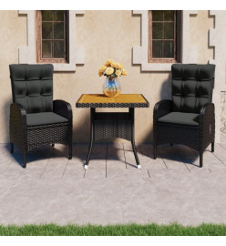 Ensemble à dîner de jardin 3 pcs Résine tressée et acacia Noir