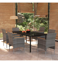 Mobilier de salle à manger de jardin coussins 7pcs Gris et noir