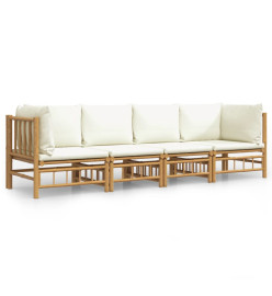 Salon de jardin 4 pcs avec coussins blanc crème bambou