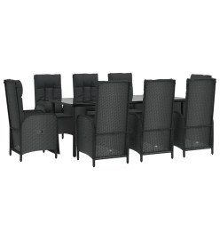 Mobilier à dîner de jardin 9pcs et coussins noir résine tressée