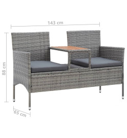 Banc de jardin 2places et table à thé 143cm Résine tressée Gris