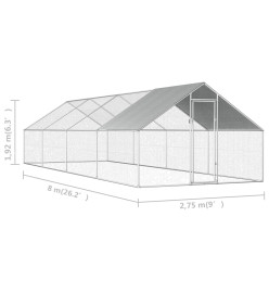 Poulailler d'extérieur 2,75 x 8 x 1,92 m Acier galvanisé