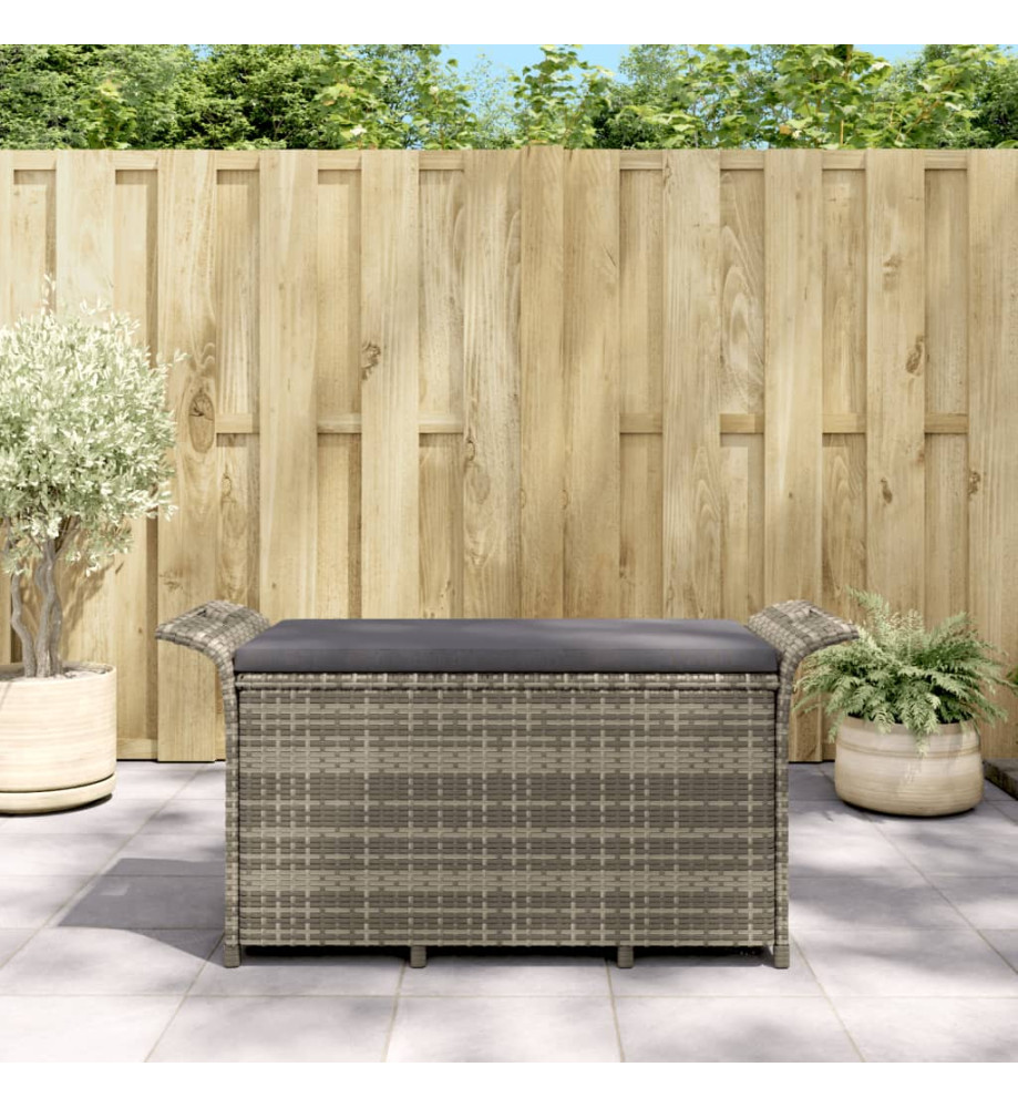 Banc de jardin avec coussin gris 116x46x57 cm résine tressée