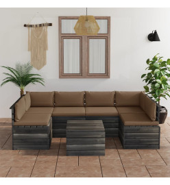 Salon palette de jardin 7 pcs avec coussins Bois de pin massif