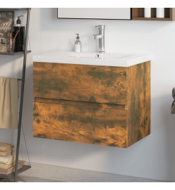 Meuble lavabo avec bassin intégré Chêne fumé Bois d'ingénierie