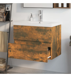 Meuble lavabo avec bassin intégré Chêne fumé Bois d'ingénierie