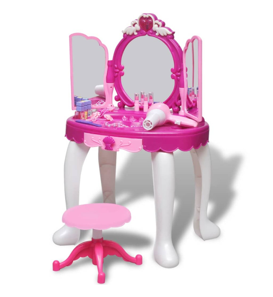 Coiffeuse jouet 3 miroirs pour enfants avec lumière et son