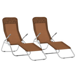 Chaises longues pliables 2 pcs Textilène Taupe