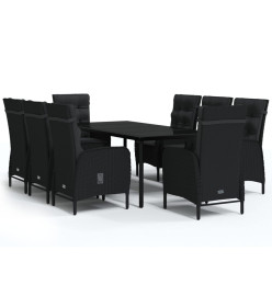 Ensemble de salle à manger de jardin avec coussins 9 pcs Noir