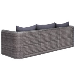 Meuble de jardin 3 pcs avec coussins Gris Résine tressée