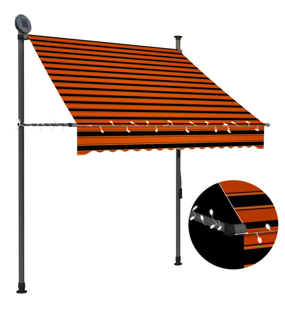 Auvent manuel rétractable avec LED 150 cm Orange et marron