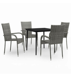 Ensemble de salle à manger de jardin 5 pcs Gris et noir