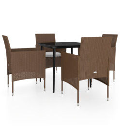 Mobilier de salle à manger de jardin coussins 5 pcs Marron/noir